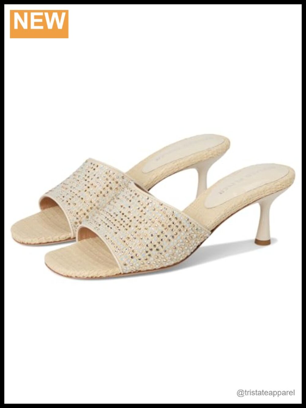 Beaded Woven Raffia Slide Sandals with Kitten Heel